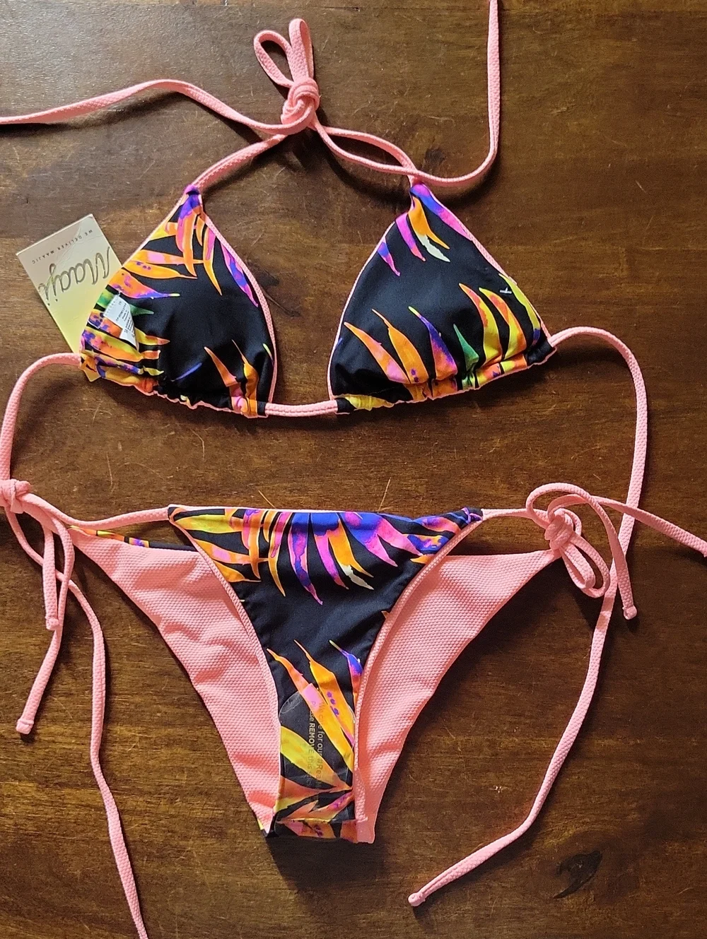 NWT Maaji Triangle Slider Bikini Top & Side Tie Bottom Reversible 2 Piece Set